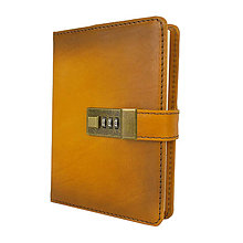 Papiernictvo - Kožený zápisník na heslový zámok, ručne tieňovaný, žltá farba - 12047537_