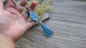 Náhrdelníky - Náhrdelník modrý so strapcom dlhý ORIGINAL, č. 3199 - 12047722_