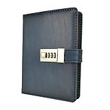 Papiernictvo - Kožený zápisník na heslový zámok, ručne tieňovaný, tmavo modrá farba - 12049950_