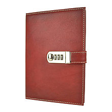 Papiernictvo - Kožený zápisník /zakladač na heslový zámok v tmavo červenej farbe - 12049930_