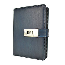 Papiernictvo - Kožený zápisník na heslový zámok, ručne tieňovaný, tmavo modrá farba - 12049950_