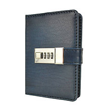 Papiernictvo - Malý kožený zápisník na heslový zámok, ručne tieňovaný, tmavo modrá farba - 12049956_