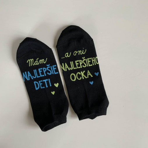Maľované ponožky pre najlepšieho ocka, ktorý má najlepšie deti (čierne členkové)