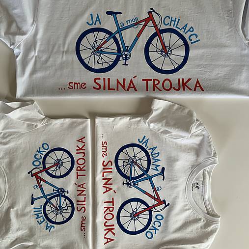 Otcosynovské maľované tričká s motívom bicykla (silná trojka)