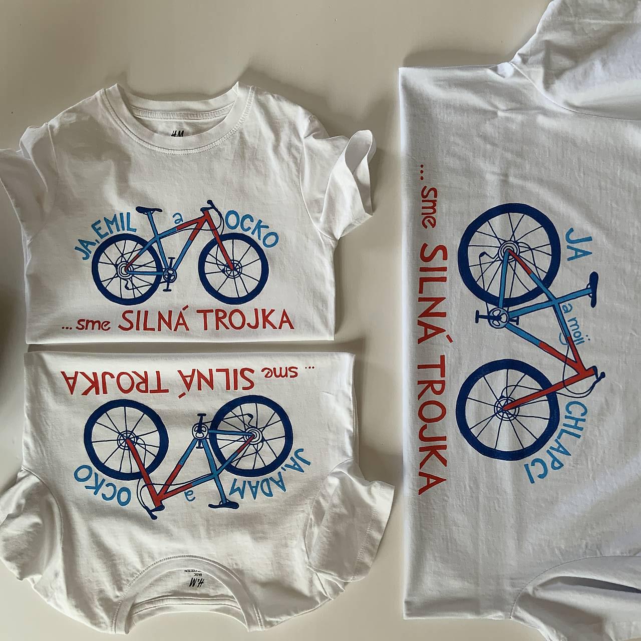 Otcosynovské maľované tričká s motívom bicykla (silná trojka)
