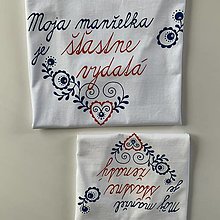 Topy, tričká, tielka - Maľované tričká pre mladomanželov s ľudovým motívom a nápismi : (Moja manželka/manžel je šťastne vydatá/ženatý) - 12051896_
