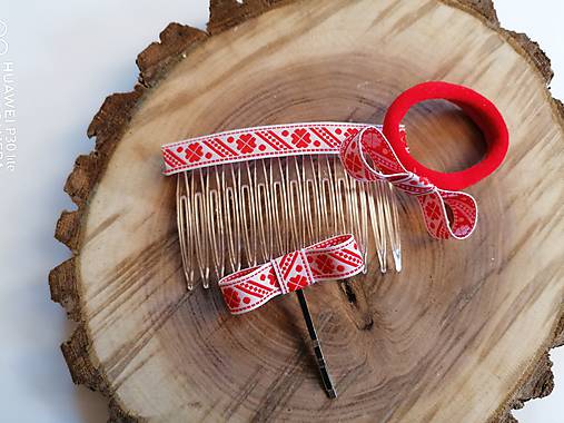 Ozdoby do vlasov - Folklórny set 3ks _ozdoby do vlasov červený folklor ornament - 12051863_