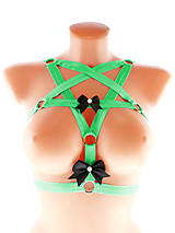 Spodná bielizeň - postroj pentagram gothic postroj na telo body harness open bra  (Zelená) - 12055282_
