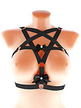 Spodná bielizeň - postroj pentagram gothic postroj na telo body harness open bra  (Zelená) - 12055292_