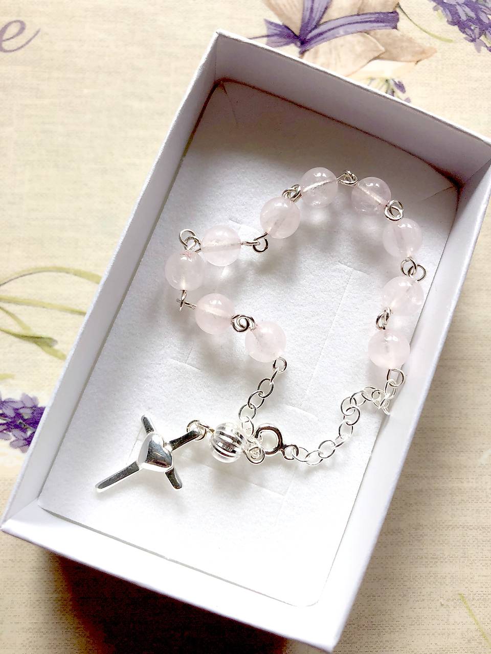 Rosary Silver 925 Rose Quartz Bracelet / Strieborný ruženec na ruku alebo do auta s ruženínom - Ag 925 