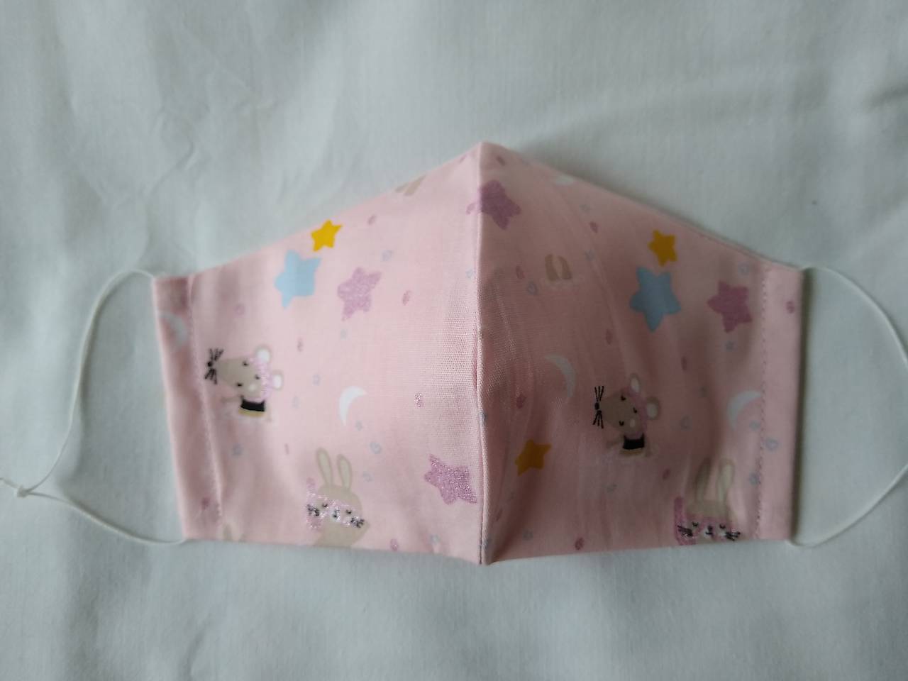 Dizajnové rúško zajačiky trblietavé pink tvarované dvojvrstvové