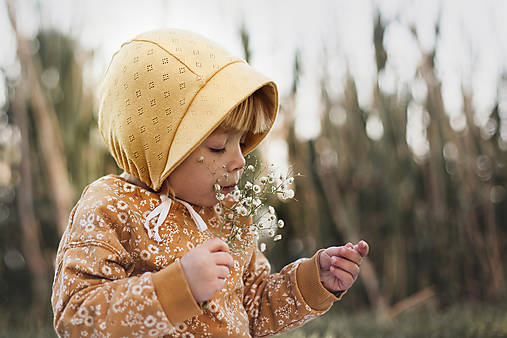 Detské čiapky - Vzdušný čepček horčicový - 12052586_