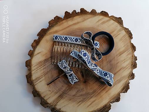 Ozdoby do vlasov - Folklórny set _ozdoby do vlasov tm. Modrý ornament - 12052386_