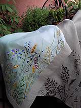 Úžitkový textil - Ľanová, ručne maľovaný obrusok " Kvety v ráme " - 12055989_