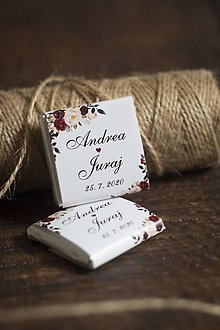 Darčeky pre svadobčanov - Svadobné čokoládky "bordové kvety" - 12056966_