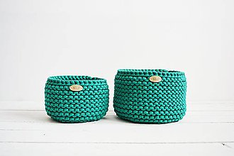 Úložné priestory & Organizácia - Duo pletené košíky - smaragdová (Duo - malý a veľký) - 12058579_