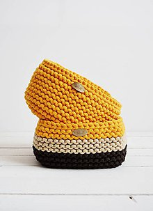 Úložné priestory & Organizácia - Duo pletené košíky - žltooranžový/hnedý - 12058620_