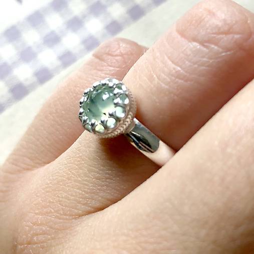 Prehnite Filigree Silver Ag925 Ring / Strieborný prsteň s prehnitom E012