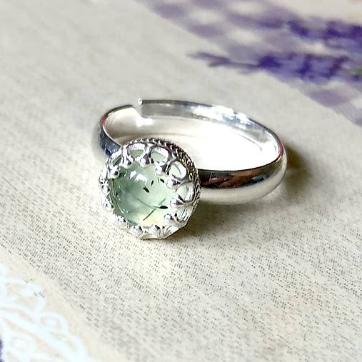 Prehnite Filigree Silver Ag925 Ring / Strieborný prsteň s prehnitom E012