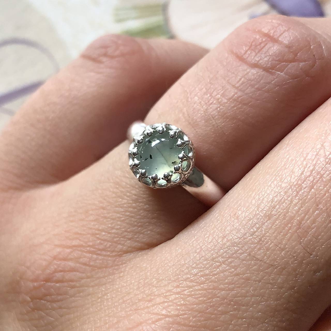 Prehnite Filigree Silver Ag925 Ring / Strieborný prsteň s prehnitom E012