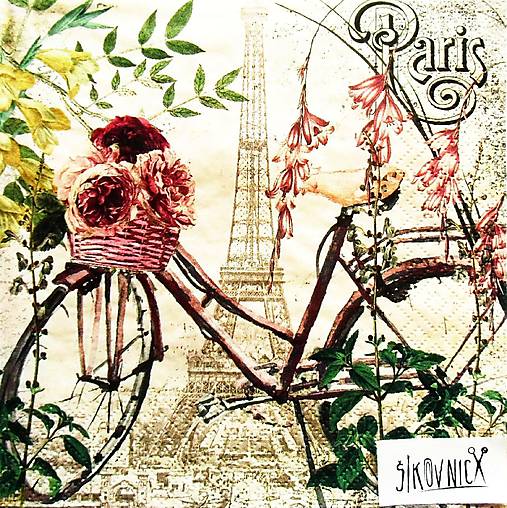 S1472 - Servítky - bike, vintage, ruža, paris