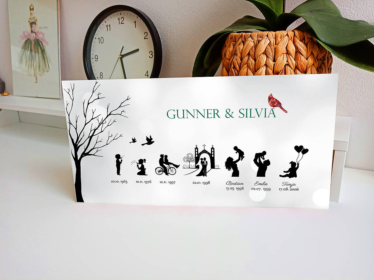 Časová os - Príbeh lásky 39x19,5cm Nordic (Strom s vtáčikom)