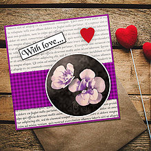 Papiernictvo - Pohľadnica With love (fialové kvietky) - 12074427_