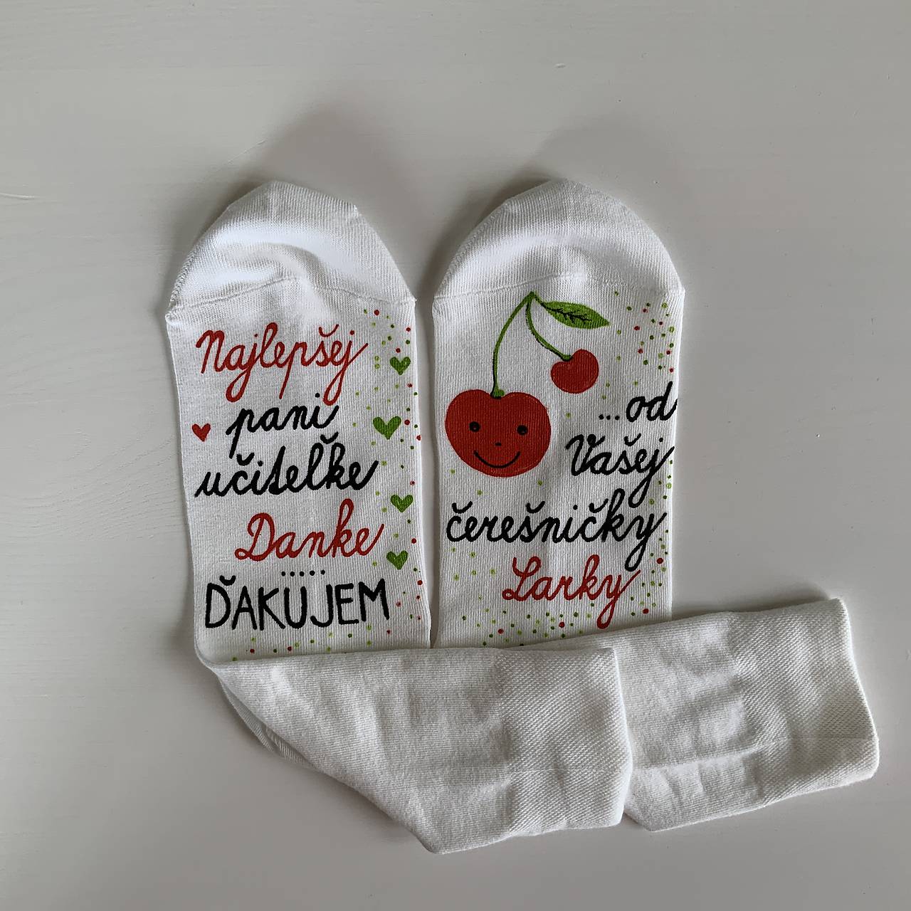 Maľované ponožky pre naj PANI UČITEĽKU (čerešničiek)