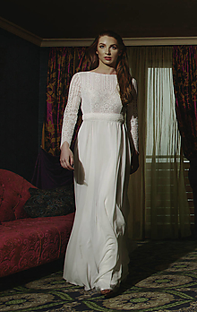 Šaty - Svadobné šaty s dlhým rukávom a kruhovou sukňou - 12079343_