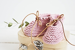 Detské topánky - Bavlnené papučky pre bábätko (staroružová - 3 až 6 mes.) - 12083877_