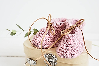 Detské topánky - Bavlnené papučky pre bábätko (staroružová - 6 až 9 mes.) - 12083884_