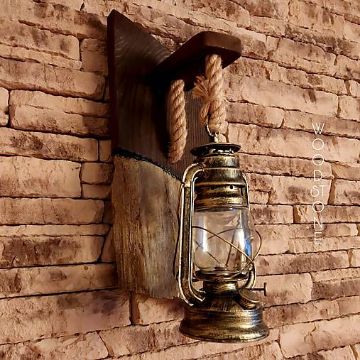  - Rustikálna lampa s lanom,kameňom a lampášom-Forest Stone - 12083012_