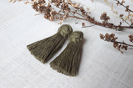 Náušnice - Náušnice makramé - Olivové bombuľky - 12087845_