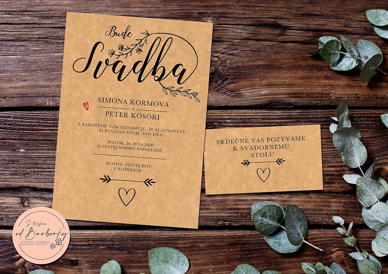 Svadobné oznámenie kraftové #9 (Pozvánka k svadobnému stolu)