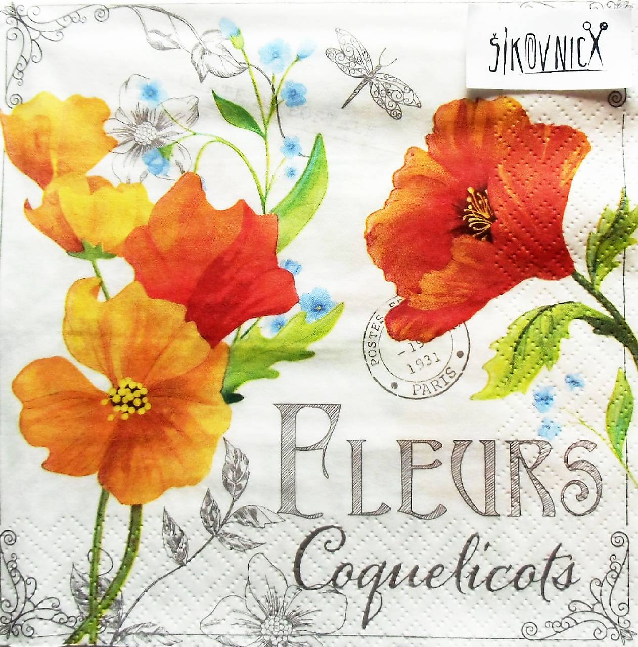 S1474 - Servítky, kvety, akvarel, maky, fleurs