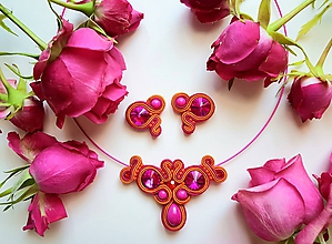 Sady šperkov - Trendy - Pink ＆Orange - šujtášový set - 12092683_