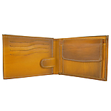 Peňaženky - Ručne tieňovaná kožená peňaženka, žltá farba - 12093481_