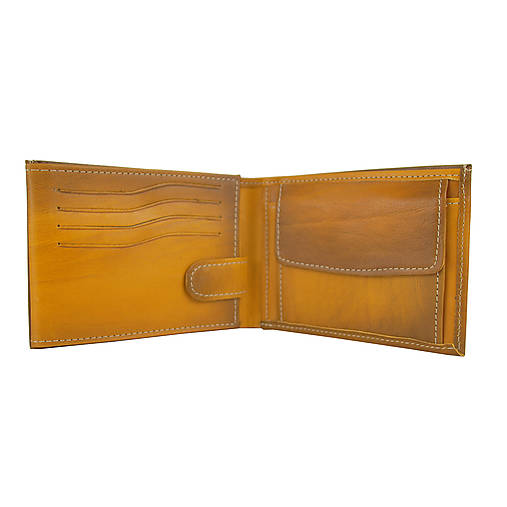 Ručne tieňovaná kožená peňaženka, žltá farba