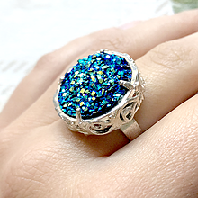 Prstene - Blue Druzy & Silver Ring / Prsteň s tmavomodrým drúzovým kabošonom - 12095349_