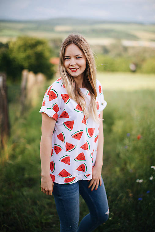 Topy, tričká, tielka - Oversize tričko na dojčenie water melon (UNI2: L-XL) - 12099700_