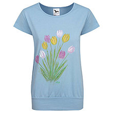 Topy, tričká, tielka - Tričko malované Tulipány v modré - 12099975_