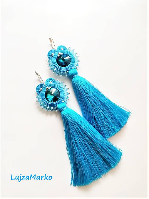 Náušnice - Denisa soutache náušnice  (Tyrkysová + strieborná) - 12100159_