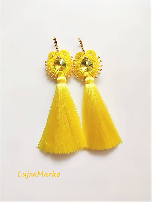 Náušnice - Denisa soutache náušnice  (Žltá + zlatá) - 12100163_