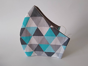 Rúška - Dizajnové rúško trojuholníky modré tvarované dvojvrstvové - 12107609_