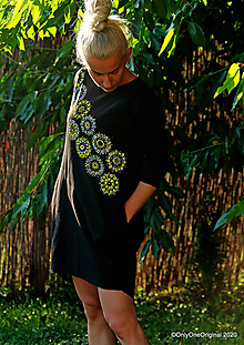 Šaty - Dámske šaty mini, oversize, šité, maľované, etno DUNA - 12105810_