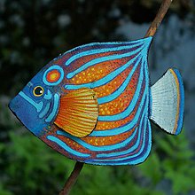 Brošne - Blue Ring Angelfish - kožená brož s malbou - 12107948_