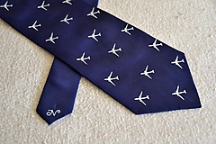 Pánske doplnky - Tmavě modrá kravata s bílými letadly 8115670 - 12107587_