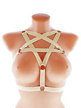 Spodná bielizeň - women body harness, postroj gothic pentagram gothic postroj na telo body harness open bra ST3 (Oranžová) - 12115075_