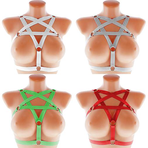 women body harness, postroj gothic pentagram gothic postroj na telo body harness open bra ST3 (Oranžová)