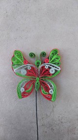 Dekorácie - Zelenočervený motýľ - zapichovačka do kvetináča - 12114149_